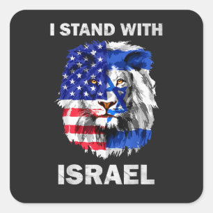 Sticker Carré Drapeau d'Israël et des États-Unis Lion _ Je suis
