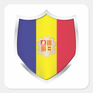 Sticker Carré Drapeau du Bouclier d'argent d'Andorre