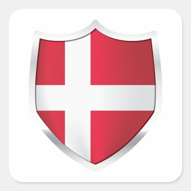 Sticker Carré Drapeau du bouclier d'argent du Danemark (Devant)