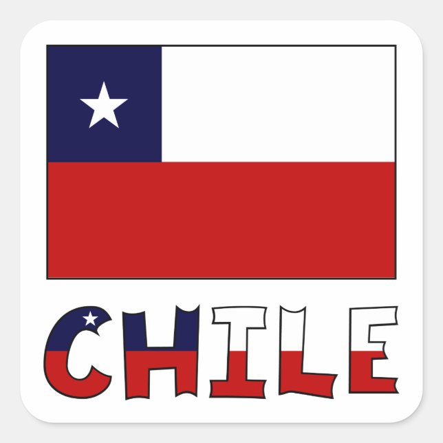 Sticker Carré Drapeau du Chili et nom en couleur (Devant)
