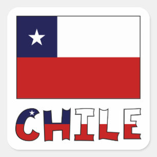 Sticker Carré Drapeau du Chili et nom en couleur