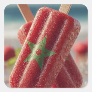 Sticker Carré Drapeau du Maroc Popsicle Eté Plage Patriotique