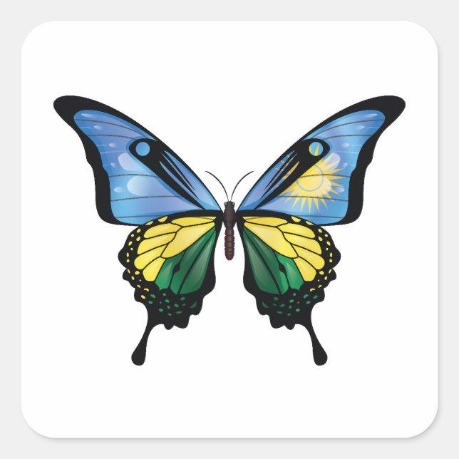 Sticker Carré Drapeau du papillon d'hirondelle du Rwanda (Devant)