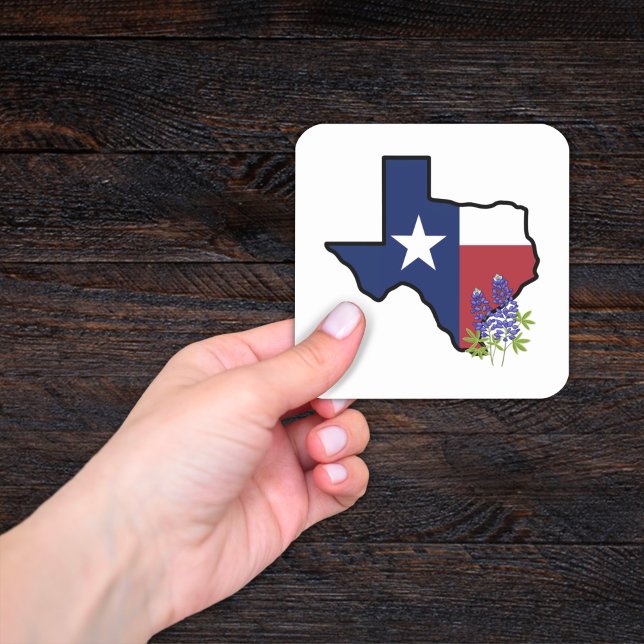 Sticker Carré Drapeau du Texas avec bleu fleur d'État (Créateur téléchargé)