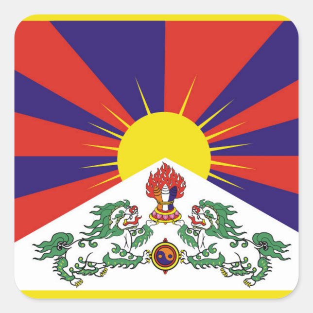 Sticker Carré Drapeau du Tibet - Drapeau du lion des neiges (Devant)