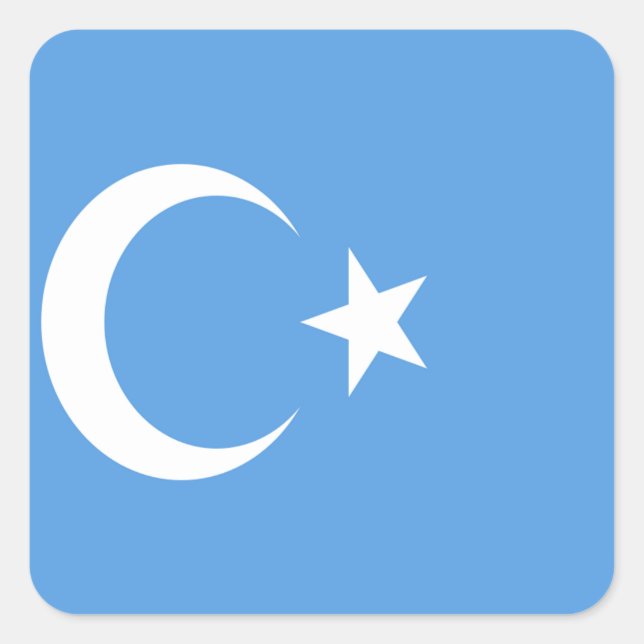 Sticker Carré Drapeau du Turkestan oriental Ouyghur (Devant)