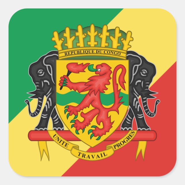 Sticker Carré Drapeau et blason congolais, République du Congo (Devant)