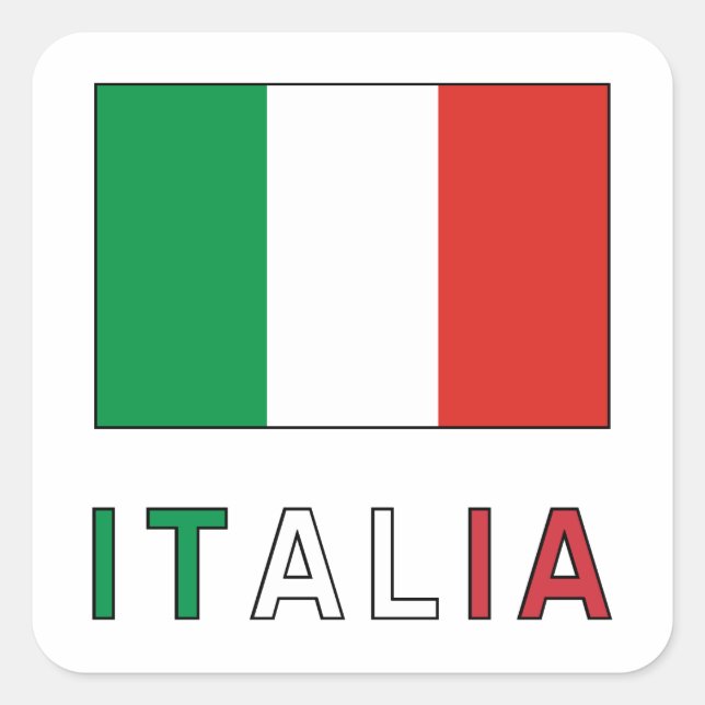 Sticker Carré Drapeau et mot Italia (Devant)