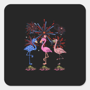 Sticker Carré Drapeau Flamant rose américain pour le 4 juillet