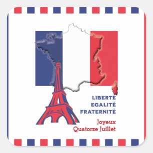 Sticker Carré Drapeau français de la journée Patriotique BASTILL