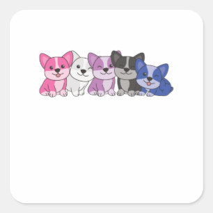 Sticker Carré Drapeau Genderfluide Corgi Pride Lgbtq Chiens mign
