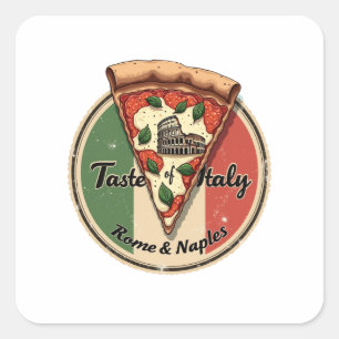 Sticker Carré Drapeau italien avec Vintage Rome & Naples Pizza