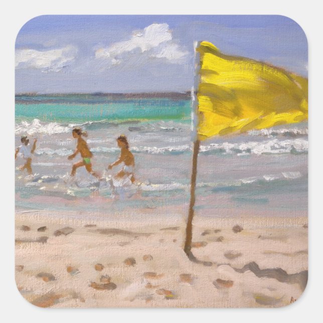 Sticker Carré Drapeau jaune Barbade 2010 (Devant)