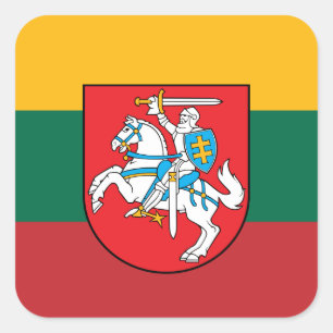 Sticker Carré Drapeau lituanien et armoiries, Drapeau de Lituani