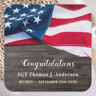 Sticker Carré Drapeau militaire américain de la retraite patriot