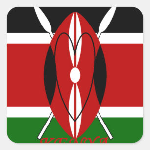 Sticker Carré Drapeau national de la République du Kenya Noir ro