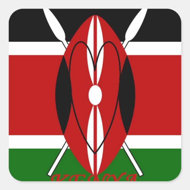Sticker Carré Drapeau national de la République du Kenya Noir ro (Devant)