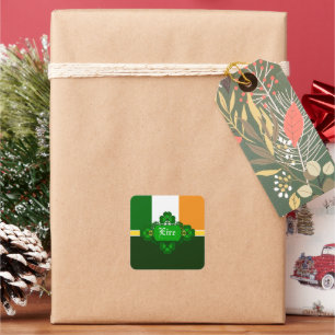 Sticker Carré Drapeau national de l'Irlande/Eire, motif de trèfl