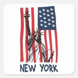 Sticker Carré Drapeau New York NY Statue de Liberty USA Amériqu