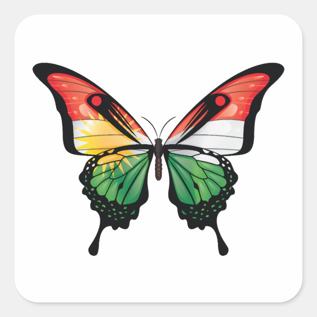 Sticker Carré Drapeau papillon du Kurdistan (Devant)