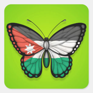 Sticker Carré Drapeau papillon jordanien sur vert