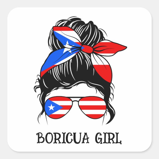 Sticker Carré Drapeau Porto Rico fille mignonne Boricua (Devant)