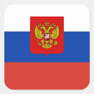 Sticker Carré Drapeau russe et armoiries, drapeau de la Russie