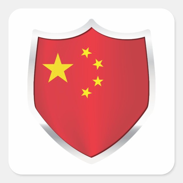 Sticker Carré Drapeau Silver Shield pour la Chine (Devant)