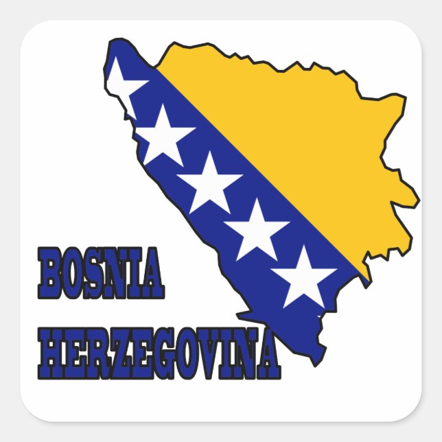Sticker Carré Drapeau sur la carte de Bosnie-Herzégovine (Devant)