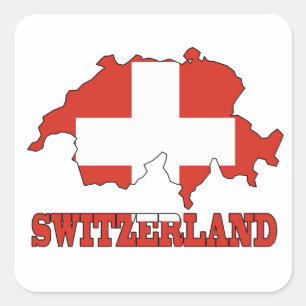 Sticker Carré Drapeau sur la carte de la Suisse