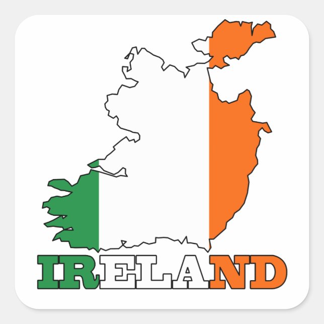 Sticker Carré Drapeau sur la carte d'Irlande (Devant)