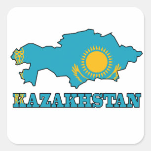 Sticker Carré Drapeau sur la carte du Kazakhstan