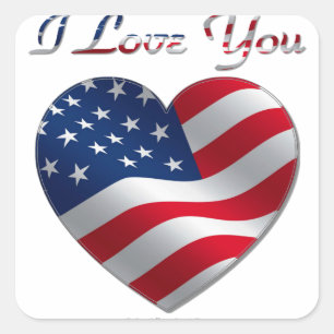 Sticker Carré Drapeau USA Cœur Je T'Aime