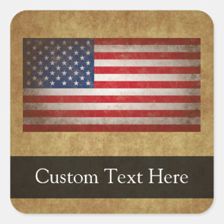 Sticker Carré Drapeau vintage américain avec texte personnalisé