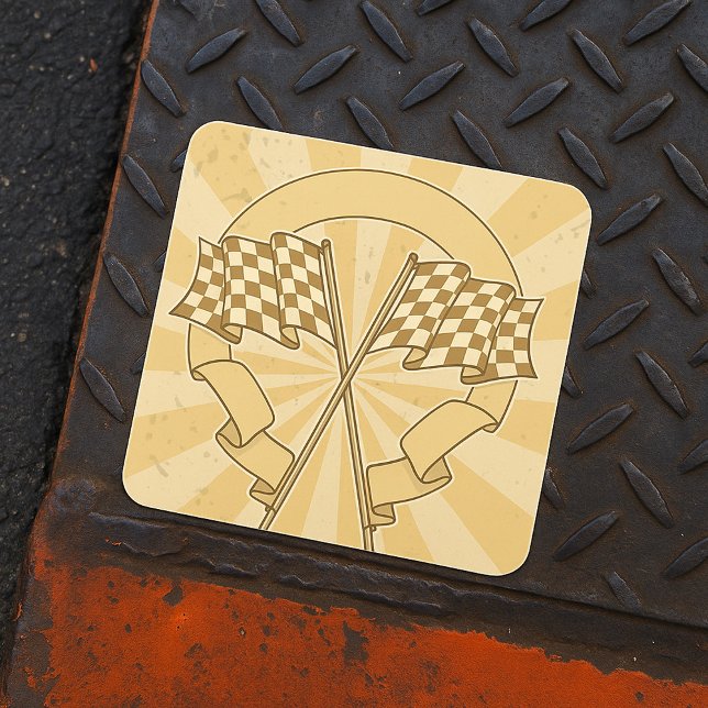 Sticker Carré Drapeaux à damier de course automobile Ligne d'arr (Créateur téléchargé)