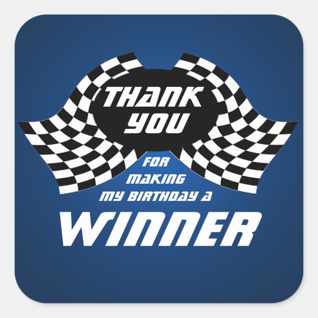 Sticker Carré Drapeaux de course Merci bleu (Devant)