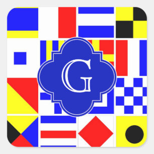 Sticker Carré Drapeaux de signalisation nautique Monogramme de Q