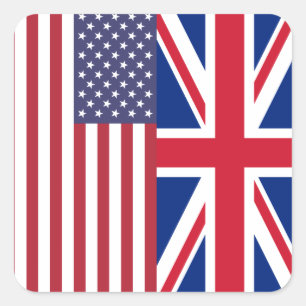 Sticker Carré Drapeaux Union Jack et États-Unis d'Amérique