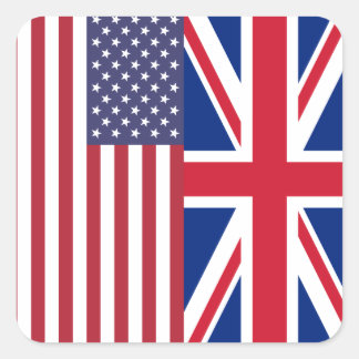 Sticker Carré Drapeaux Union Jack et États-Unis d'Amérique