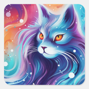 Sticker Carré Dream Cat monde Abstrait des couleurs