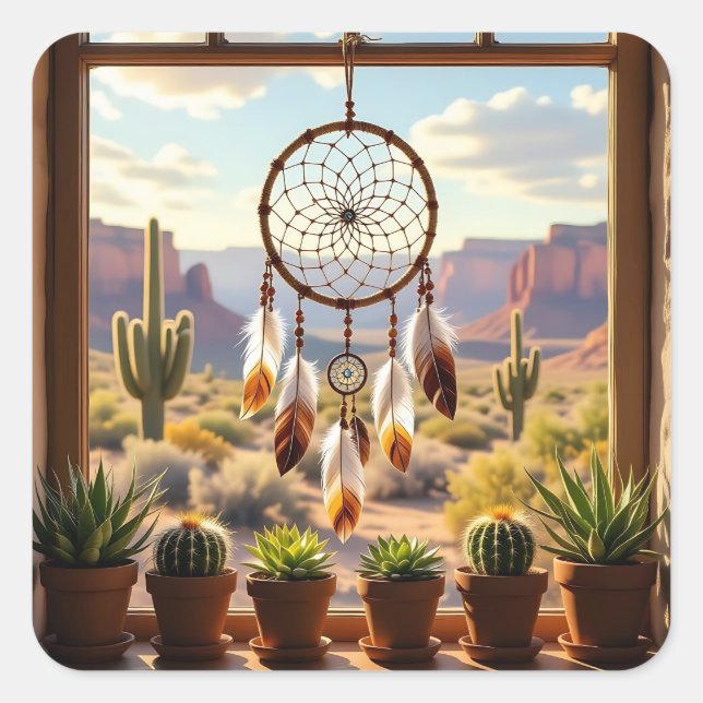 Sticker Carré Dreamcatcher, Desert Canyons, Cacti   (Devant)