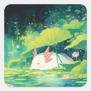 Sticker Carré Dreaming Among Lilies : Retraite tranquille d'Axol