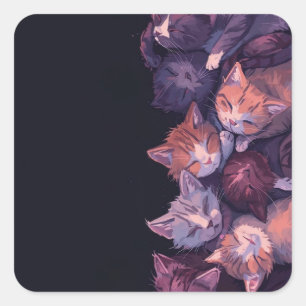 Sticker Carré Dreamy Cat Nap - Wholesome Kitten Illustration
