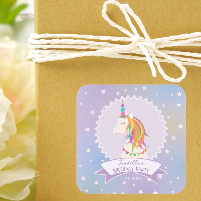 Sticker Carré Dreamy Magic Rainbow Unicorn Girly Birthday (Créateur téléchargé)