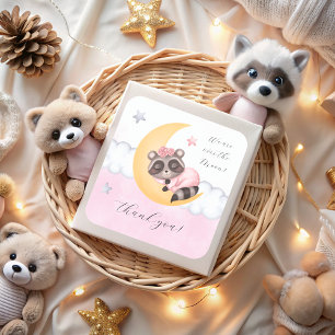 Sticker Carré Dreamy Over the Moon Raccoon Baby shower Merci