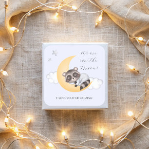 Sticker Carré Dreamy Over the Moon Raccoon Boy Baby shower