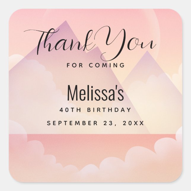 Sticker Carré Dreamy Pastel Mountain Paysage d'anniversaire Merc (Devant)