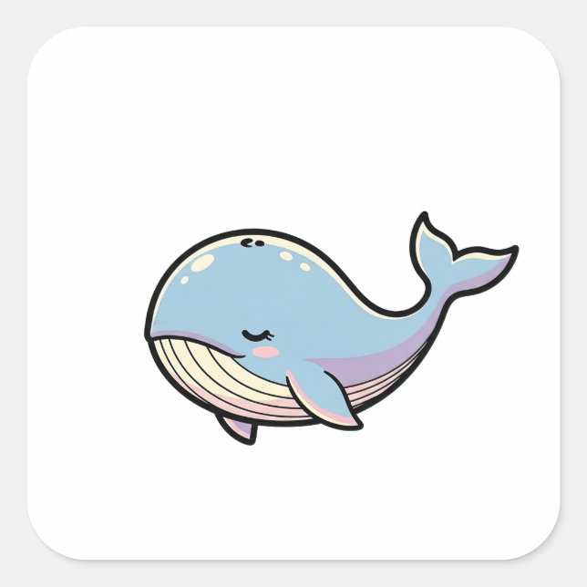 Sticker Carré Dreamy Whale – Cute Kawaii Animal Illustration (Devant)