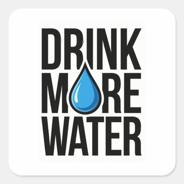 Sticker Carré DRINK MORE WATER with a blue drop icon (Devant)