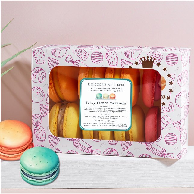 Sticker Carré Droit du chalet Accueil Boulangerie Ingrédients Al (Home Based Cookie Bakery Macarons Logo Square Cottage Law Label)